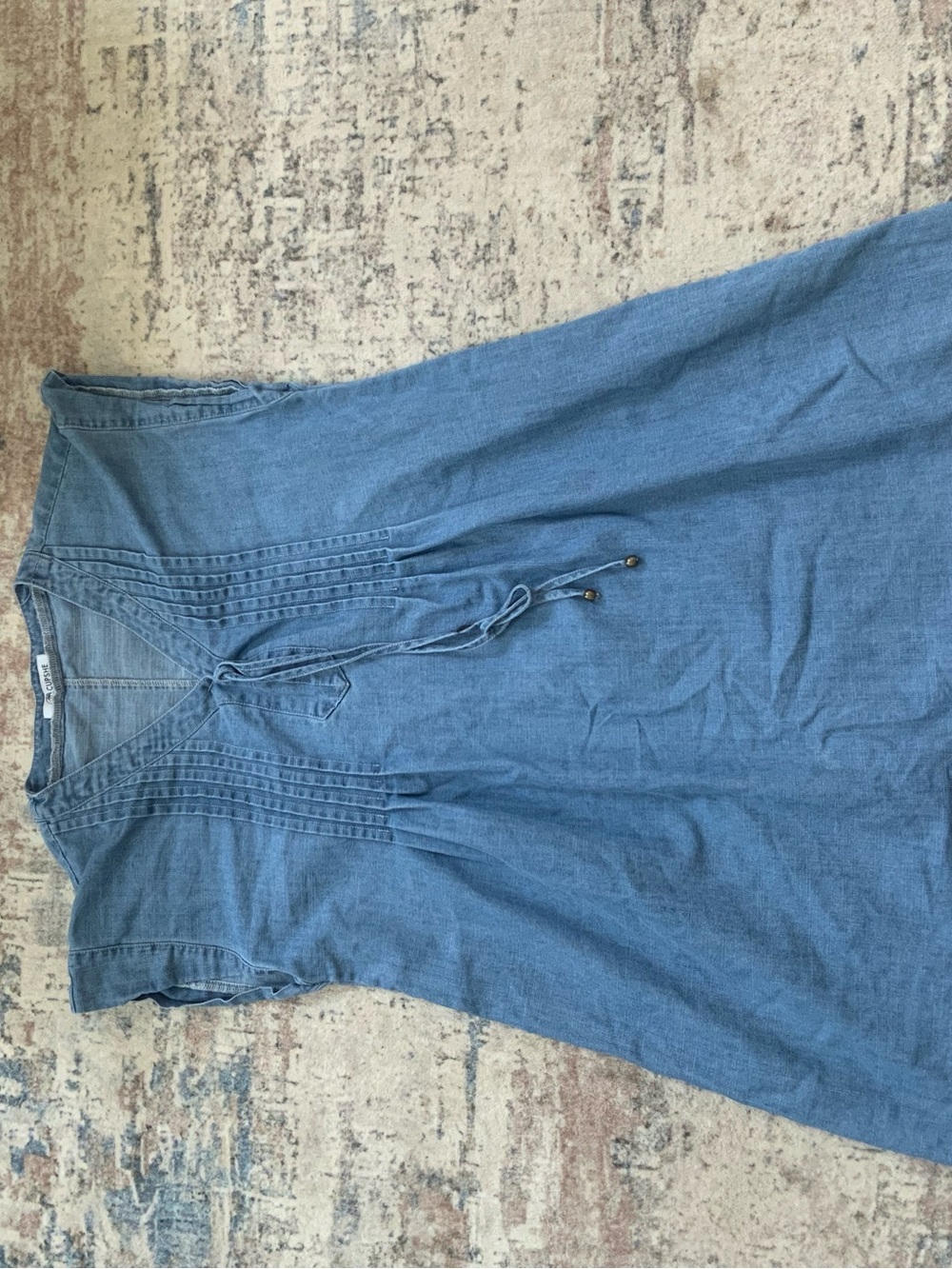 Cupshe Light Blue Chambray Tie-Waist Sleeveless Dress